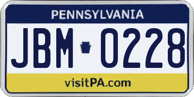 PA license plate JBM0228