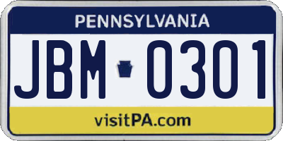 PA license plate JBM0301