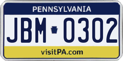 PA license plate JBM0302