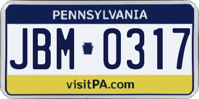 PA license plate JBM0317