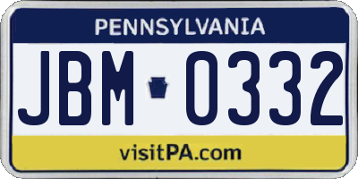 PA license plate JBM0332