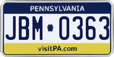 PA license plate JBM0363