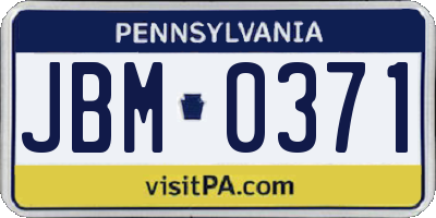 PA license plate JBM0371