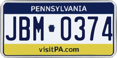 PA license plate JBM0374