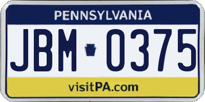 PA license plate JBM0375