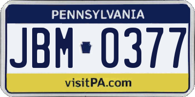 PA license plate JBM0377