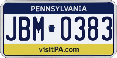 PA license plate JBM0383