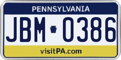 PA license plate JBM0386