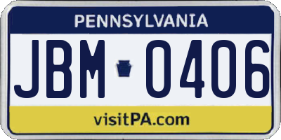 PA license plate JBM0406