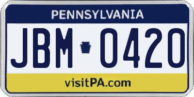 PA license plate JBM0420