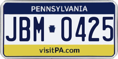 PA license plate JBM0425
