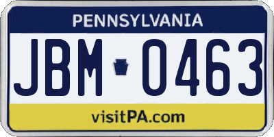 PA license plate JBM0463