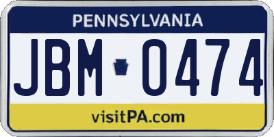 PA license plate JBM0474
