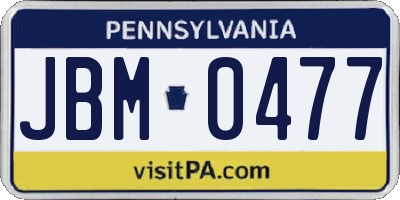 PA license plate JBM0477