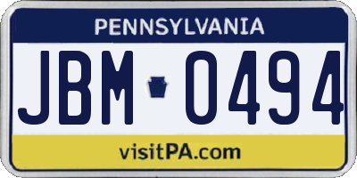 PA license plate JBM0494