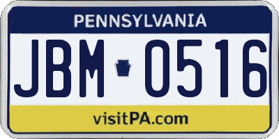 PA license plate JBM0516