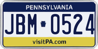 PA license plate JBM0524