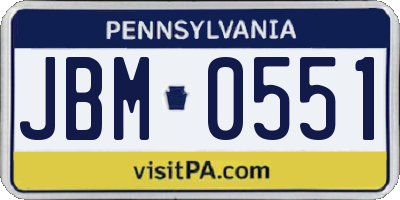PA license plate JBM0551