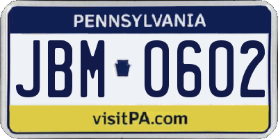 PA license plate JBM0602