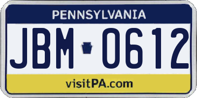 PA license plate JBM0612