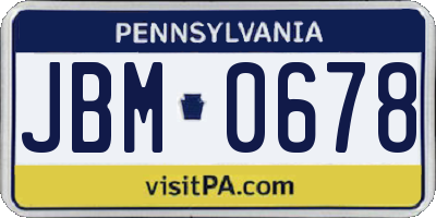 PA license plate JBM0678