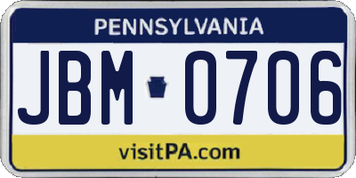 PA license plate JBM0706