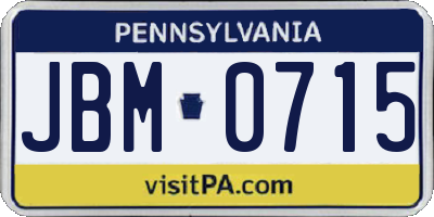 PA license plate JBM0715