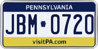 PA license plate JBM0720