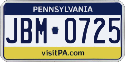 PA license plate JBM0725