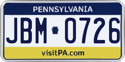PA license plate JBM0726
