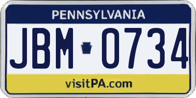 PA license plate JBM0734