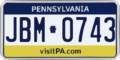 PA license plate JBM0743