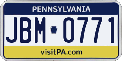 PA license plate JBM0771