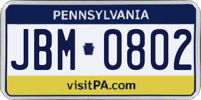 PA license plate JBM0802