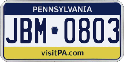 PA license plate JBM0803