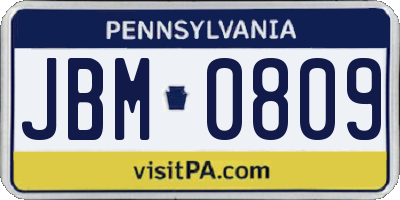 PA license plate JBM0809