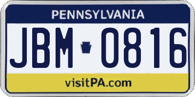 PA license plate JBM0816