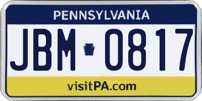 PA license plate JBM0817