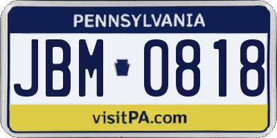 PA license plate JBM0818