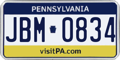 PA license plate JBM0834
