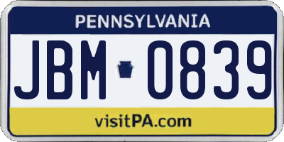 PA license plate JBM0839