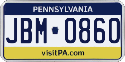 PA license plate JBM0860