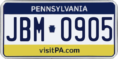 PA license plate JBM0905