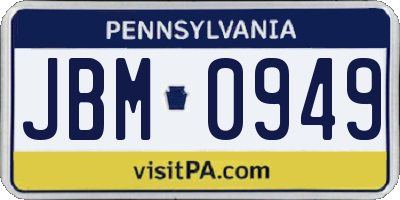 PA license plate JBM0949