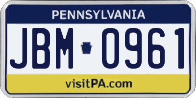 PA license plate JBM0961
