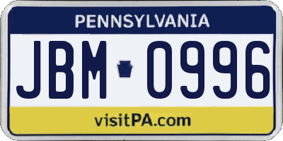 PA license plate JBM0996