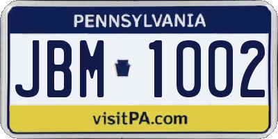 PA license plate JBM1002