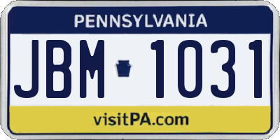 PA license plate JBM1031