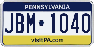 PA license plate JBM1040