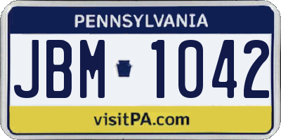 PA license plate JBM1042